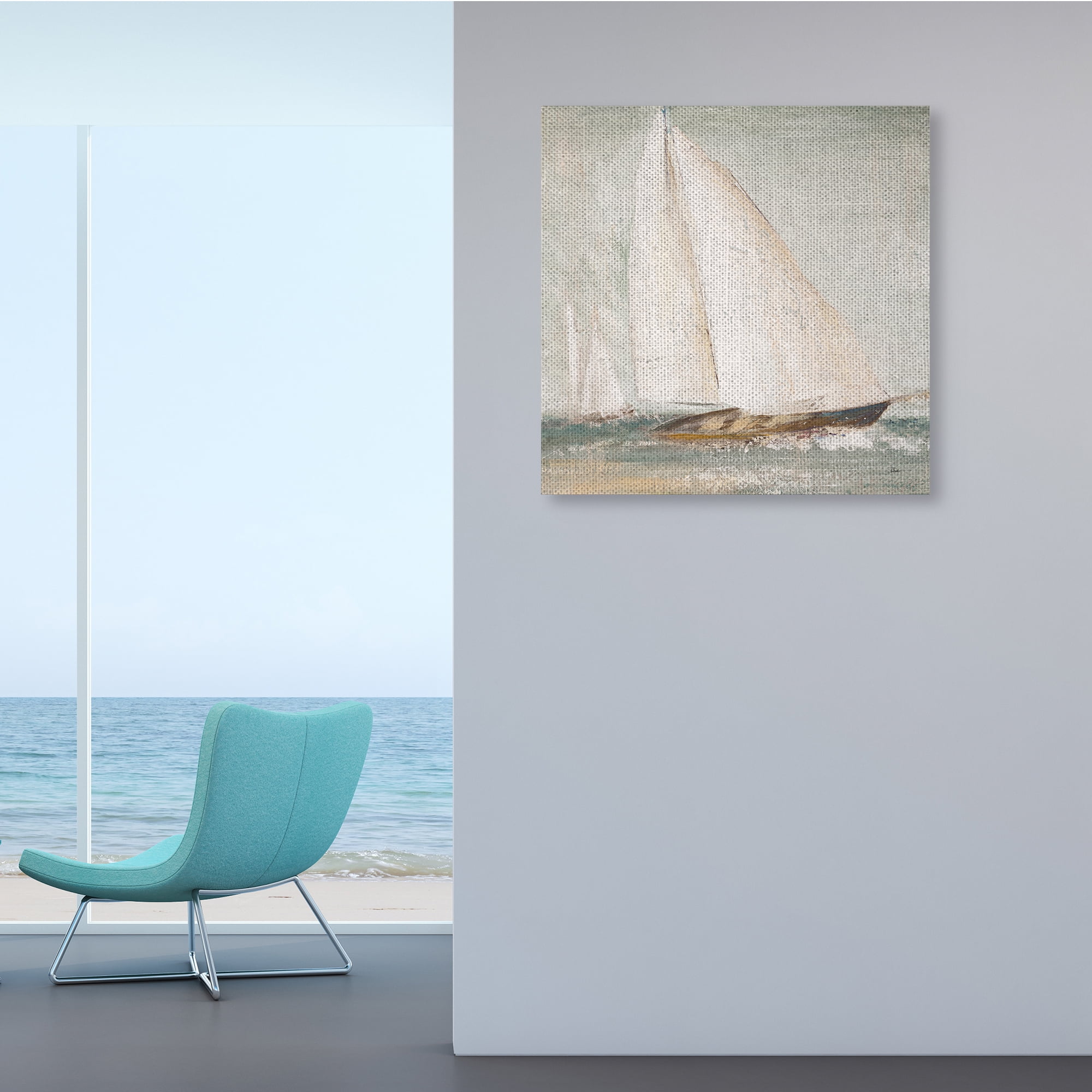 Soft Distressed Sailboat Traditional Nautical Landscape 36 in x 36 in Painting Canvas Art Print, by Stupell Home Décor