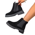 thumbnail image 4 of Womens Lug Sole Platform Ankle Booties Chelsea Slip on Chunky Block Heel Leather Combat Boots Black 43, 4 of 6