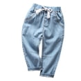 thumbnail image 2 of XXWXYD Toddler Boys Girls Baggy Jeans Drawst𝗋ing Harem Pants Pull On Denim Joggers Loose Elastic Waist Soft Stretc𝗁 Casual Playwear for Daily Activities, 2 of 9