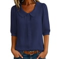 thumbnail image 6 of VBVC Women's Peter Pan Collar Top,Button Down 3/4 Puff Sleeve Shirt for Women,Ladies Lightweight Office Workwear Blouse,Navy,S-2XL, 6 of 10