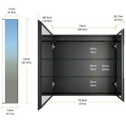 LED Bathroom Mirror Cabinet with Socket & USBs, Defogger, Dimmable, 3 Color Light Makeup Mirror, Easy to Install, Wall Mounted Medicine Cabinet (32 x 28 Inch)