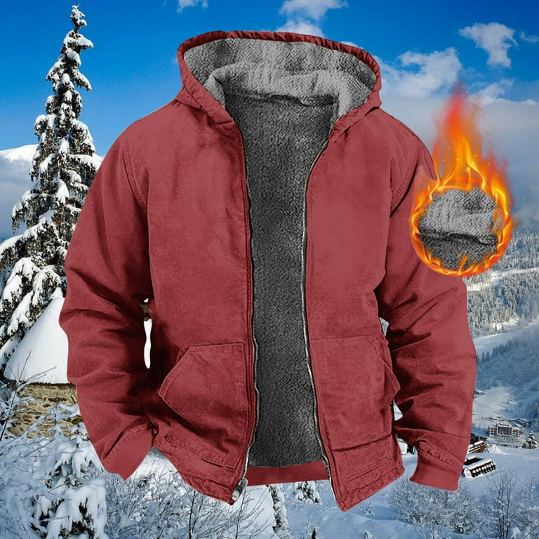Dezsed Mens Fleece Sherpa Lined Warm Jacke Clearance Men s Winter Long Sleeved Cardigan Pockets Warm Plush Hooded Jacket Fleece Sweater Coat Wine XL