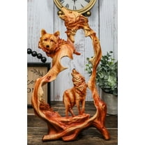 Ebros Large Rustic Faux Wood Wildlife Scene Howling Wolf Pack Figurine 12.5"H