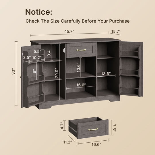 Coffee Bar, Aiho 45" Kitchen Storage Cabinet, Sideboard Buffet Cabinet with 14 Shelves, 1 Drawer - Black
