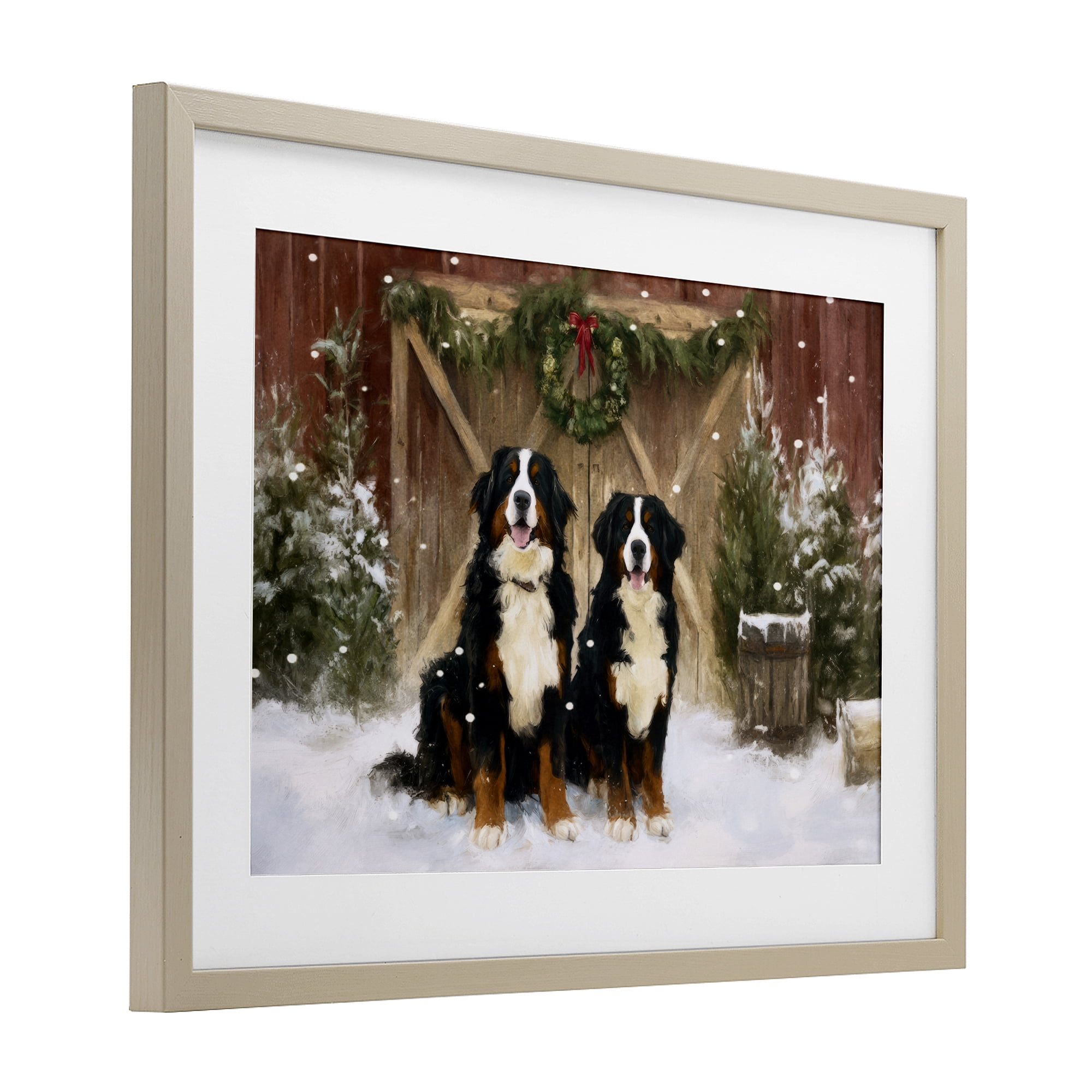 Stupell Industries Barnyard Bernese Mountain Dogs Birch Framed Print Under Glass, design by Tina LeCour