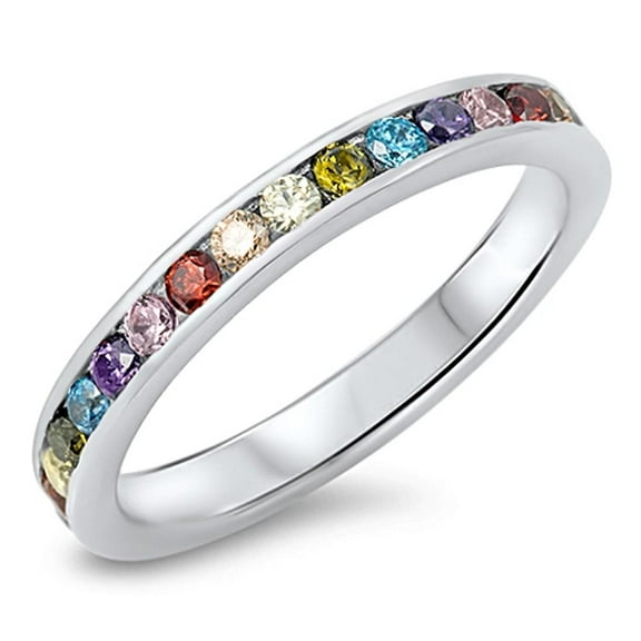 CHOOSE YOUR COLOR Stackable Multi-color Cubic Zirconia Ring .925 Sterling Silver Band Female Size 10