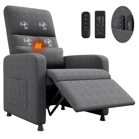 Electric Recliner Chair for Living Room – Power Sofa with Massage, Heat & Lumbar Support – Adjustable Backrest, USB Port, Side Pockets – Comfortable Upholstered Armchair for Lounge & Bedroom