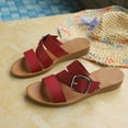 thumbnail image 6 of Samdudou Womens Casual Shoes Open Toe Flat Slide Sandals Triple Asymmetrical Thin Straps Single Metallic Square Buckle Detail Slip On Everyday Walking Footwear, 6 of 9