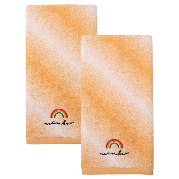 Unique Bargains 2 Pcs Rainbow Cotton Soft Absorbent Hand Towels Orange 28" x 13"