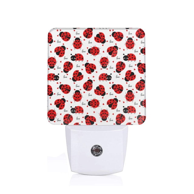 Fotbe Ladybug And Heart Luz Nocturna LED, Luz de Noche con Sensor de Luz Natural de Anochecer a Amanecer, Se Enchufa a la Pared, Blanco Cálido 0.5W-EU
