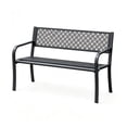 thumbnail image 1 of Gaderth 50 Inch Steel Patio Garden Bench for 2 Adults, Weather Resistant Metal Outdoor Bench with Geometric Backrest and Slatted Seat, Porch Deck Yard Backyard Entryway Lawn Seating Chair, 1 of 8