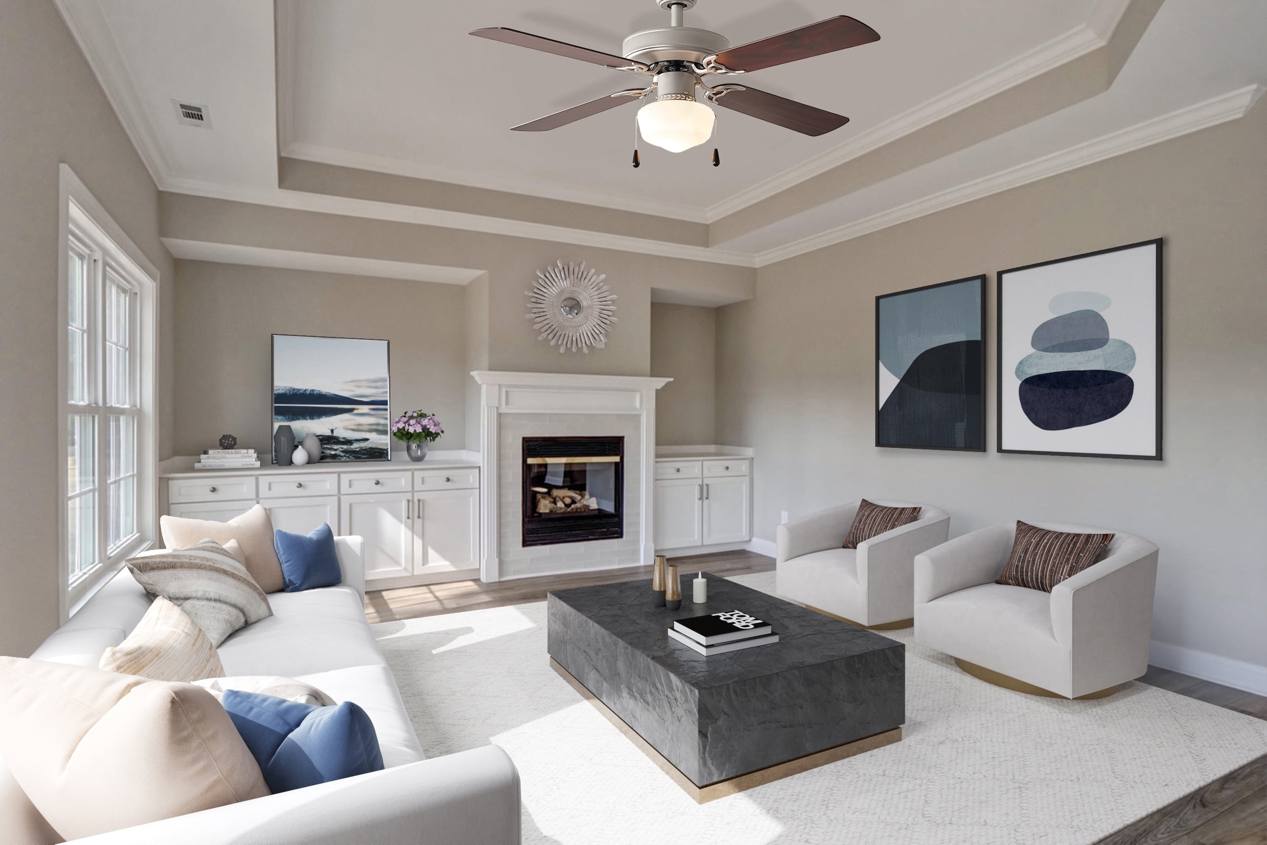 Mainstays 42 inch Downrod Ceiling Fan with Light Kit, Satin Nickel, 4 Blades, Reverse Airflow