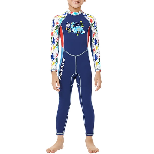 Naiovety Traje de neopreno para niños de 2MM, traje de baño de dinosaurio de una pieza, traje de neopreno para niñas, conjunto de esnórquel, regalos Deportes acuáticos azul marino M Naiovety OD003647-02