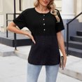 thumbnail image 3 of Ankishi Half Button Shirt Women Crew Neck Color Block Loose Fit Ribbed Knit Tees Fashion Casual Blouses Daily Wear, 3 of 6