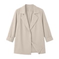 thumbnail image 4 of Zynoxe Womens Long Blazer Solid Color Lapel 3/4 Sleeves Suit Cardigan with Pockets Trendy Loose Fit Elegant Business Office Work Suit Jackets Beige S, 4 of 7