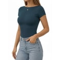 thumbnail image 2 of MOYIKO Womens T Shirts Short Sleeve Boat Neck Slim Fit Tee Basic Summer Tops, 2 of 7