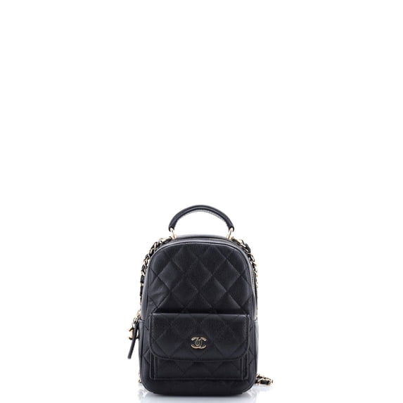 Pre-Owned Classic CC Chain Pocket Backpack Quilted Caviar Mini By Rebag