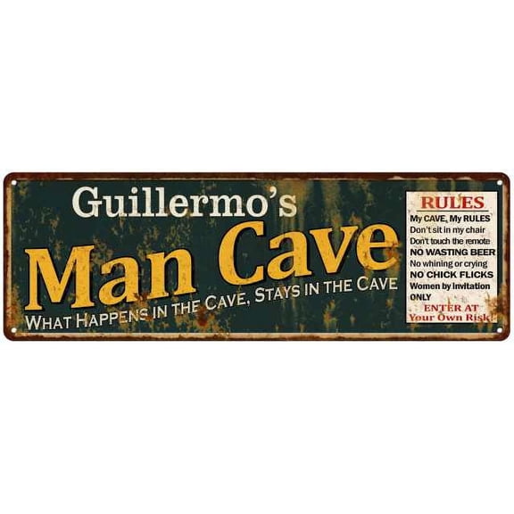 Guillermo's Man Cave Rules Green Personalized Sign Decor Gift 8x24 108240005495