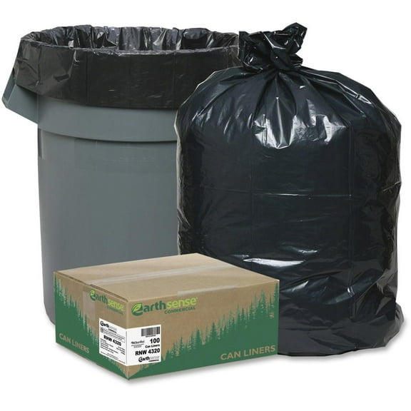 Webster Reclaim Heavy-Duty Recycled Black Can Liners, 56 Gallon, 100 Count