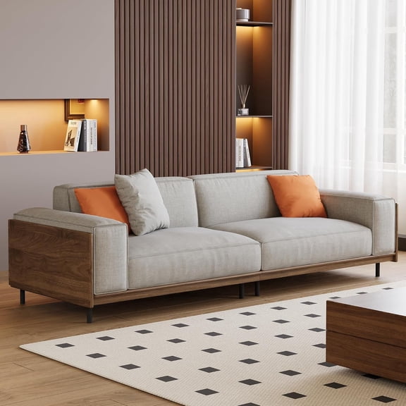 NessCarsti 82.67" Mid-Century Modern 3-Seater Fabric Sofa Couch with Sturdy Solid Wood Frame & High-Density Rebound Foam, Upholstered Futon-Style Furniture for Living Room, Apartment, Office, Gray