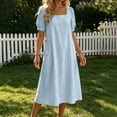 thumbnail image 3 of Ytndtr Women's Square Neck Puff Sleeve Linen Blend Midi Dress Casual Solid Color Shift Dress with Pockets, 3 of 6