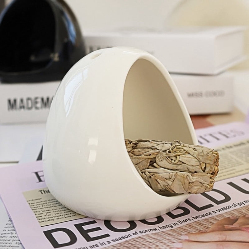 Minimalist White Egg Palo Santo Holder - Ceramic Incense Burner with Ash Catcher, Modern Dome Design Palo Santo Holder Stick Holder for Smudging, Meditation, Yoga & Contemporary Home Decor