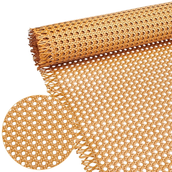 9.8FT Plastic Rattan Cane Webbing, 18.4inch Faux Cane Open Weave Mesh Handwoven PE Synthetic Rattan Rolls for DIY Furniture Decoration Beds Chairs Cabinets Ceilings, Sandy Brown