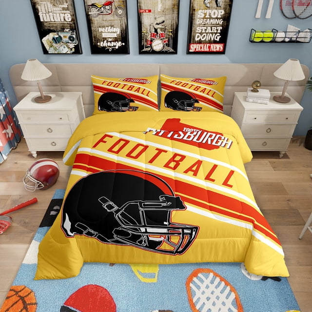 Erosebridal Ensembles de Literie de Football Américain Simple avec Couette pour Garçons Filles, Réversibles 2 Pcs, Or, Pittsburgh