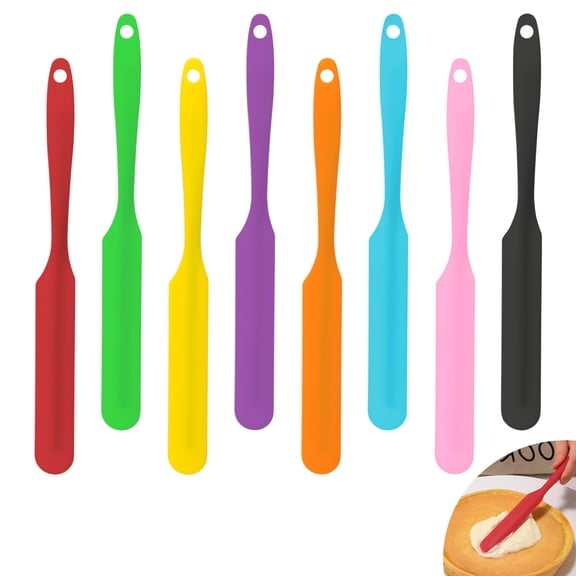 8 Pieces Silicone Jar Spatula, Nonstick Flexible Spurtle Spatula with Long Handle, Skinny Jar Scraper for Jam Cake Cream Butter Bread Icing Sourdough Mixing Kitchen Baking Cooking