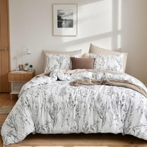 EnjinZZ Full Comforter Set White Comforter Floral Bedding Sets 3 Pieces Flowers Bed Comforter 1 Soft Reversible Botanical with 2 Pillow Shams