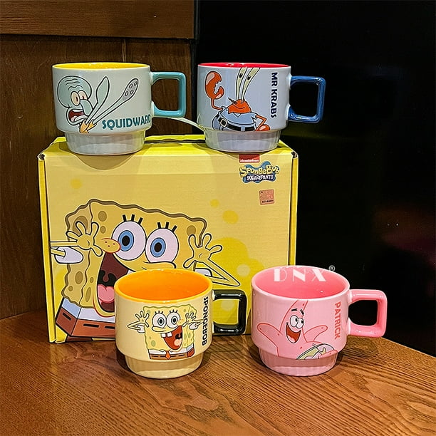 Juego de cuatro tazas de Bob Esponja, caja de regalo exquisita, taza bonita, taza de agua para pareja, regalo de cumpleaños, Taza de cerámica