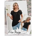 thumbnail image 6 of Hibeli Women Round Neck Lace Raglan Short Sleeve Solid Color Pullover Top, 6 of 7