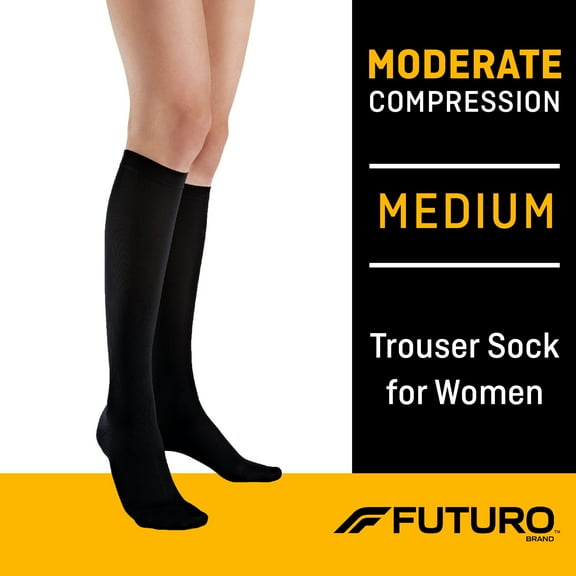 FUTURO Trouser Socks for Women, Moderate Compression, Great for Travel, Medium, Black