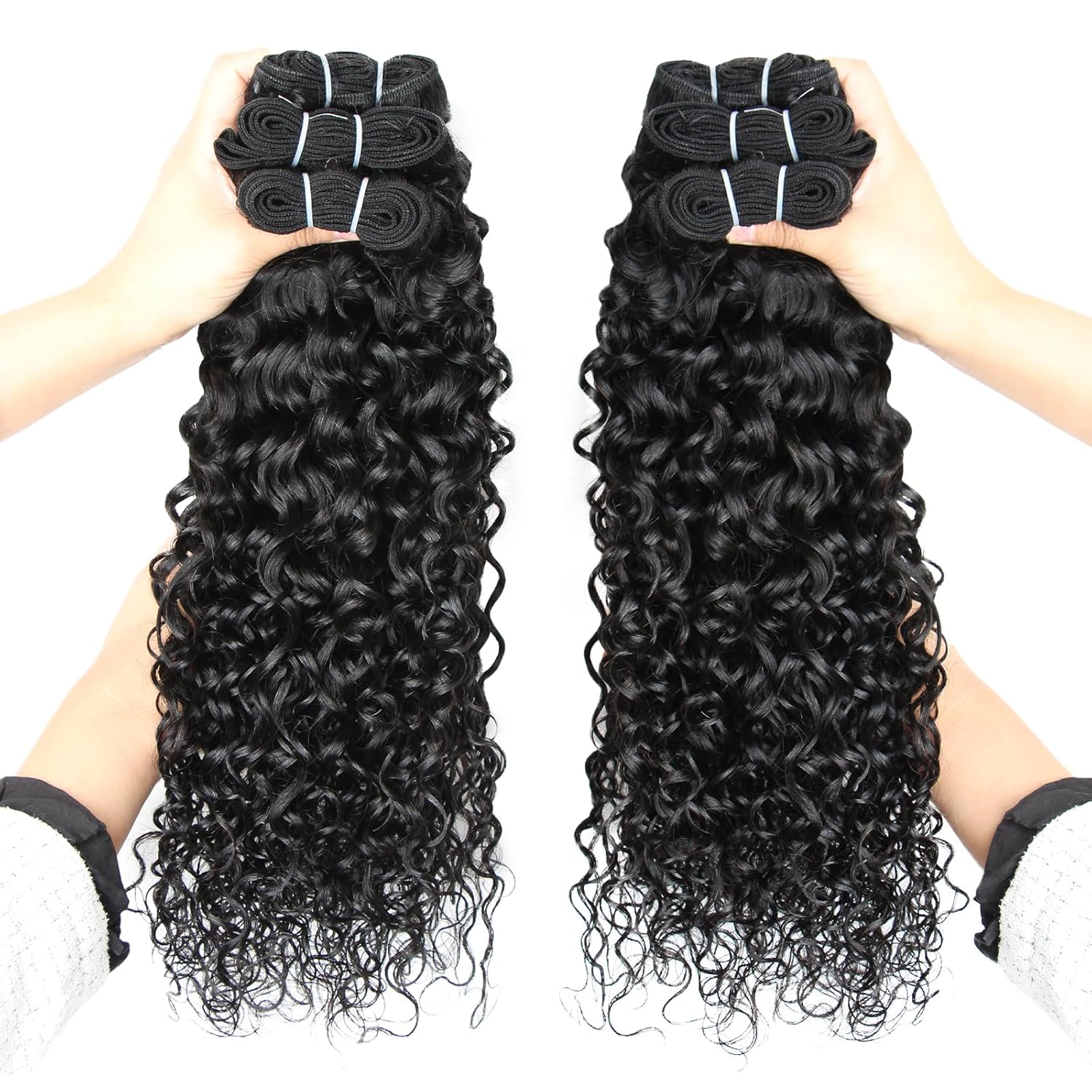 12A Brazilian Curly Water Wave Bundles 100% Virgin Unprocessed Human Hair, Natural Black Remy Wet and Wavy Extensions 22 22 22 Inch for Women