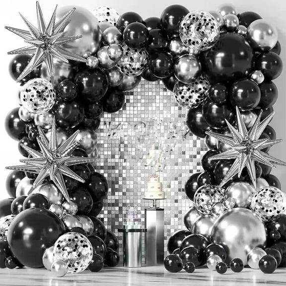 YEYIXUK 137pcs Black Silver Latex Decorative Confetti Balloon Arch Garland Set - Perfect for Graduation Baby Shower Wedding Birthday Bachelorette Party Backdrop Decoration