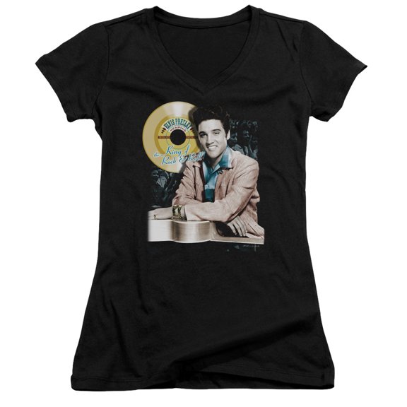 Elvis Presley - Gold Record - Juniors Cap Sleeve V-Neck Shirt - Large