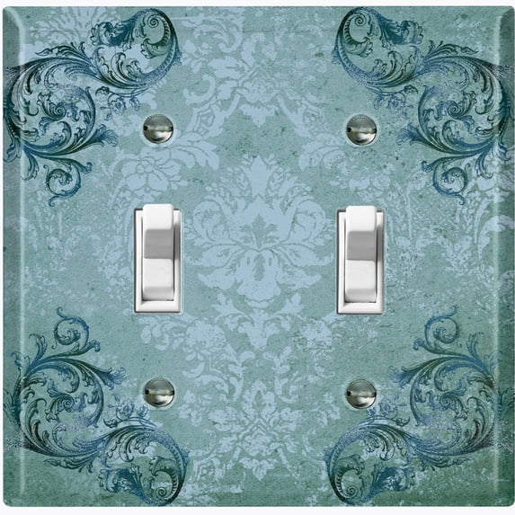 Metal Light Switch Plate Cover Sea Green Elegant Damask Wallpaper WAL030
