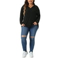 thumbnail image 2 of Agnes Orinda Women's Plus Size Loose Polo V Neck Long Sleeve T Shirts Tops Collared Ribbed Brushed Top Sweater Casual 2X Black, 2 of 5