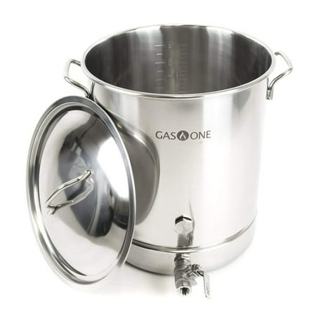GasOne 10 Gallon Brew Pot Stainless Steel Home-brew kit 40 Quart [TRI PLY] Pre Drilled 4 PC Set for Beer Brewing Includes Stainless Lid Ball Valve Spigot and Plug - Home Brewing