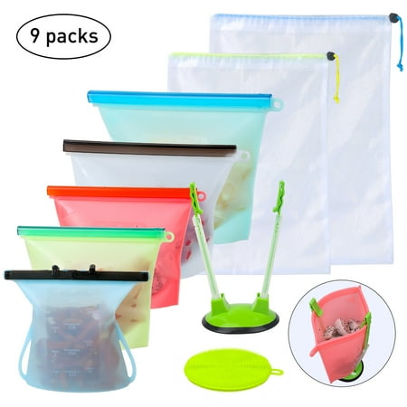 FGY Reusable Silicone Food Storage Bags, Seal Food Preservation Bags,Food Grade,Versatile Preservation Bag Container for Vegetable, Meat,Fruit, 2xLarge 50oz+3xMedium 30oz &