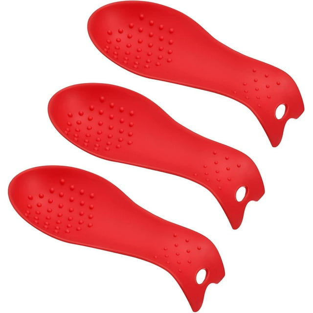 2 piezas de soporte para cuchara de silicona, soporte para utensilios de cocina resistente al calor de 9,25" x 3,86", soporte para espátula y cucharón para encimera, color rojo