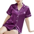 thumbnail image 3 of Women's Short Sleeve Shorts Pajama Set Summer Soft Silky Comfy Button Up Spring Lightweight Pjs 2 Piece Silk Sleepwear Purple 4-6, 3 of 5
