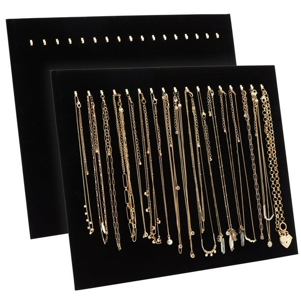 2 Pack Jewelry Display Boards with Hooks, Black Velvet Boutique Necklace Stands for Pop Up Shop