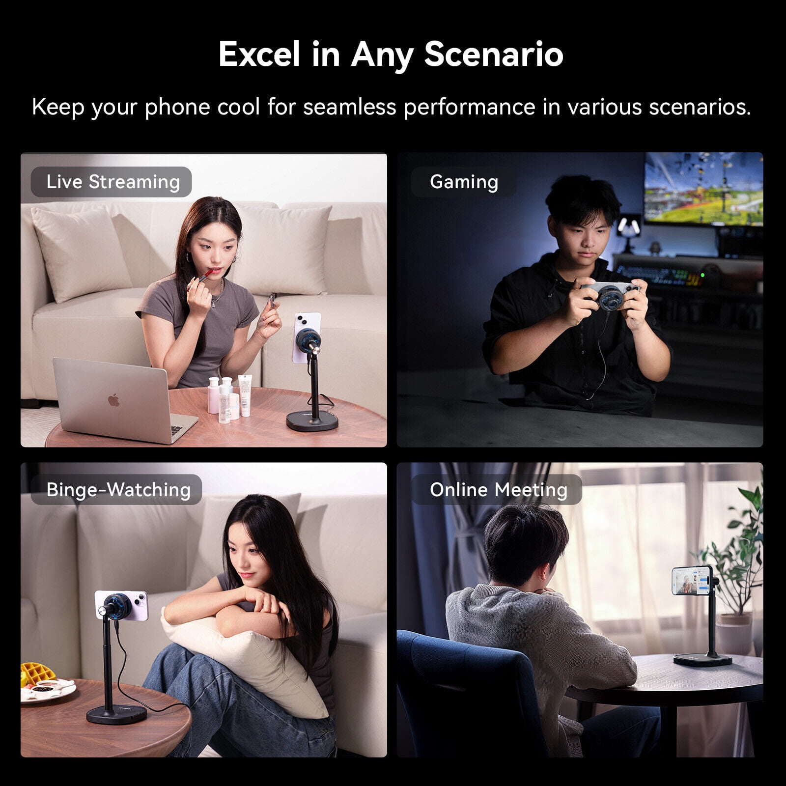 Ulanzi SK-10 Wireless Charging Stand with Built-In Cooling Fan 18W Fast Charger with Height Adjustable Arm & 360° Rotation for iPhone 15/14/13/12 Series, MagSafe Compatible