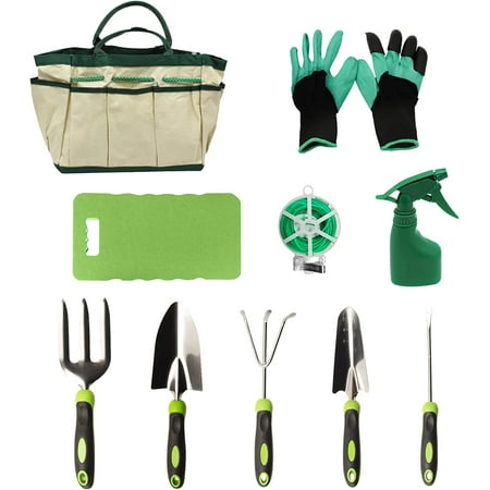 

Gardening Tool Set 10 Piece Hand Tool Sets Stainless Steel Heavy Duty Tool Kits with Bag & Kneeling Pad Outdoor Tool Gardening Work Set for Women and Men Gift