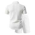 thumbnail image 5 of Men's 2 Piece Jacquard Textured Beach Outfits Summer Casual Button Down Shirts and Shorts Matching Sets Big and Tall Size S-3XL White, 5 of 7