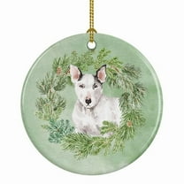 Bull Terrier White Christmas Wreath Ceramic Ornament 2.8 in x 2.8 in