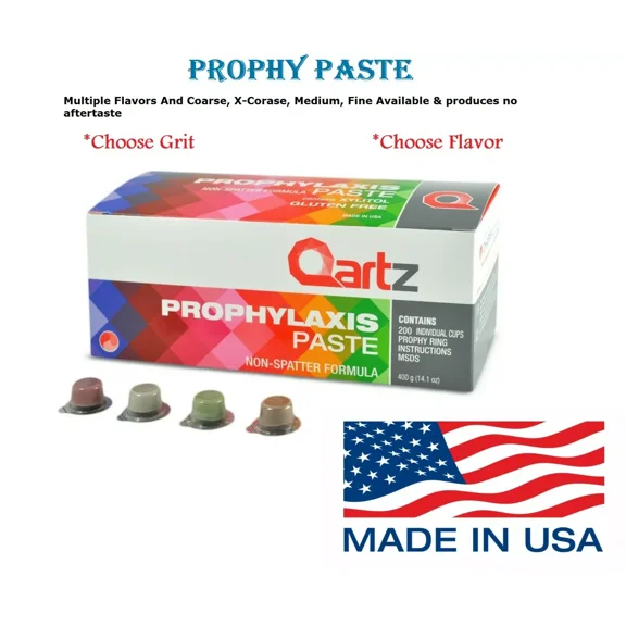Quartz Prophy Paste Medium Non-Splatter w/ Xylitol Dental Cleaning Paste – Assorted Flavor – 200 Cups Box