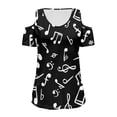 thumbnail image 6 of POLERO Women's Cut Out Cold Shoulder Tops Music Notes Print Summer Short Sleeve Sexy Shirts Travel Beach Hawaii Tunic Soft Lightweight Casual S, 6 of 8