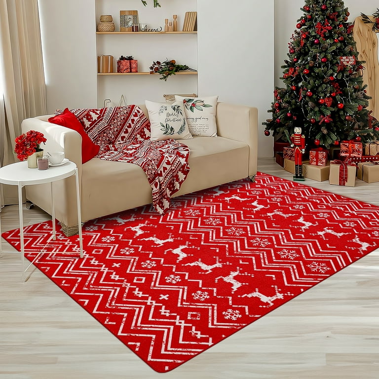 MCOW Red Area Rug 2x3 Christmas Rug Entryway Kitchen Rug Snowflake Doormat  Holiday Decor Diamond Floor Cover Moroccan Accent Bathroom Mat Non Slip  Living Room Bedroom Carpet with Gripper 